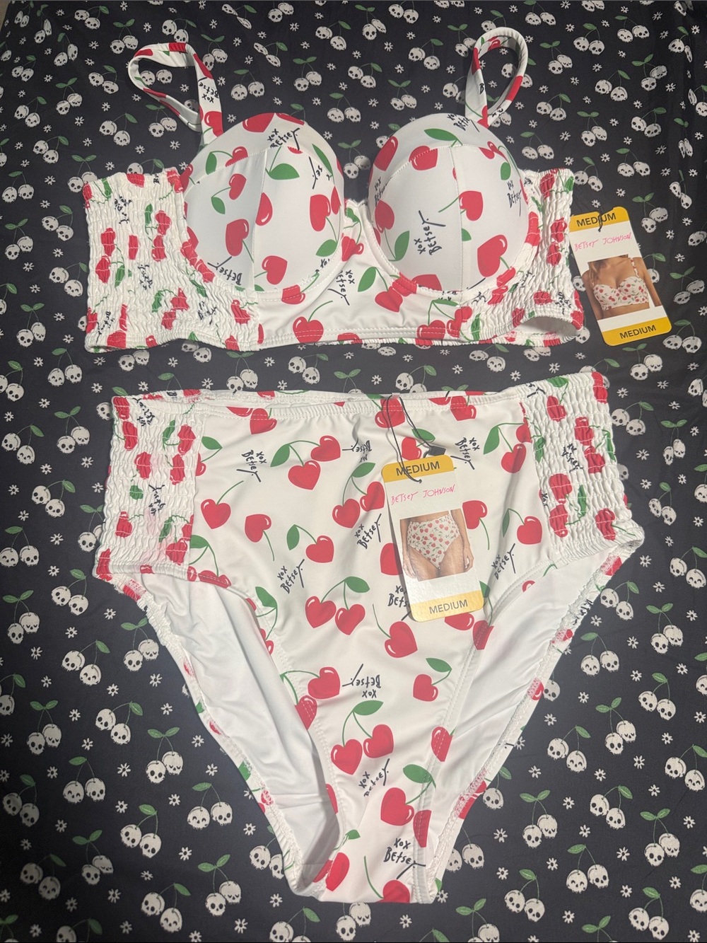 Betsey Johnson White Cherry Print Bikini Set